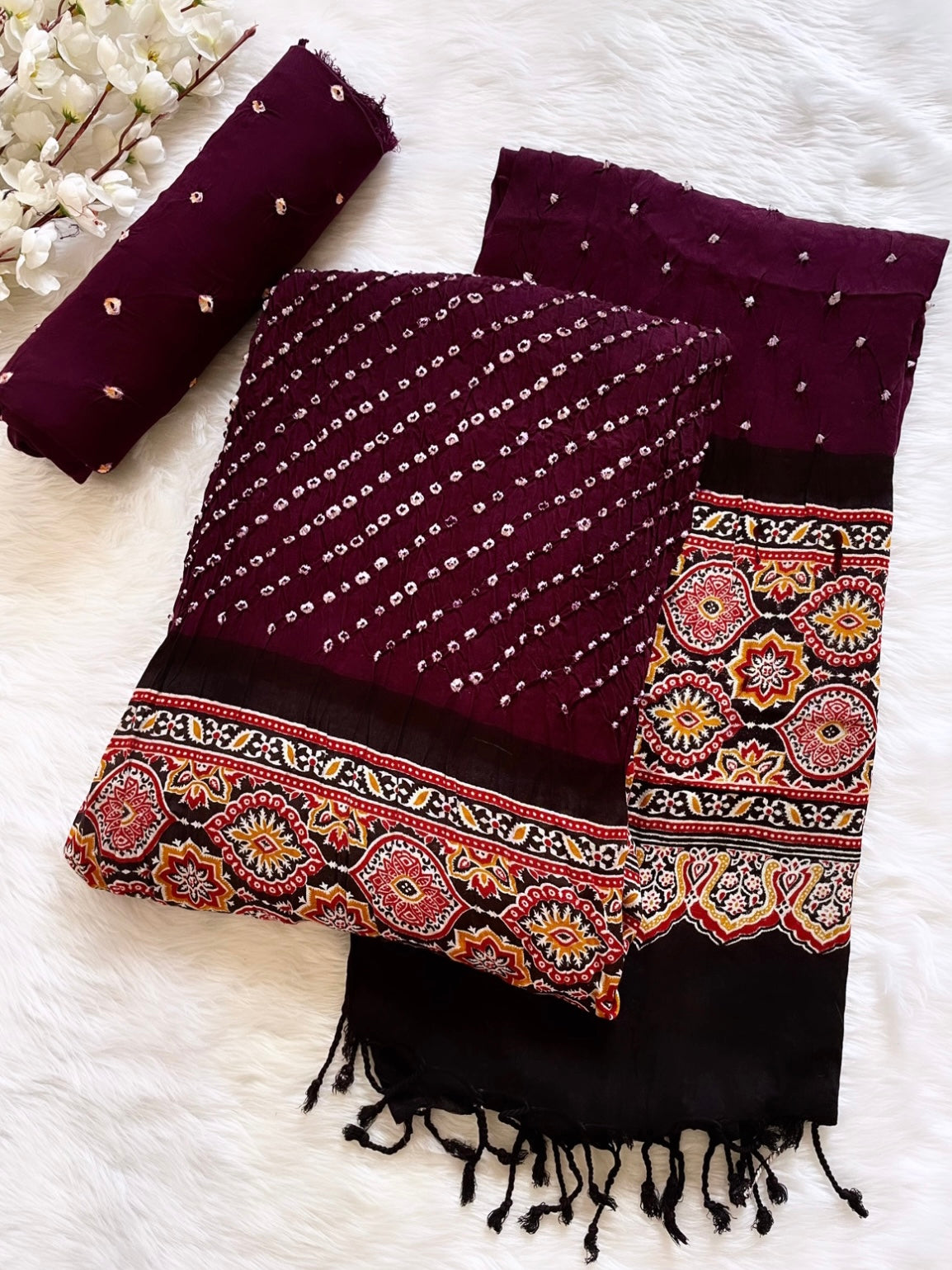 Authentic Ajrakh Print with Bandhej Work Bandhani Material (Unstitched) - Premium from Ethenika.com - Just INR 1890! Shop now at Ethenika.com
