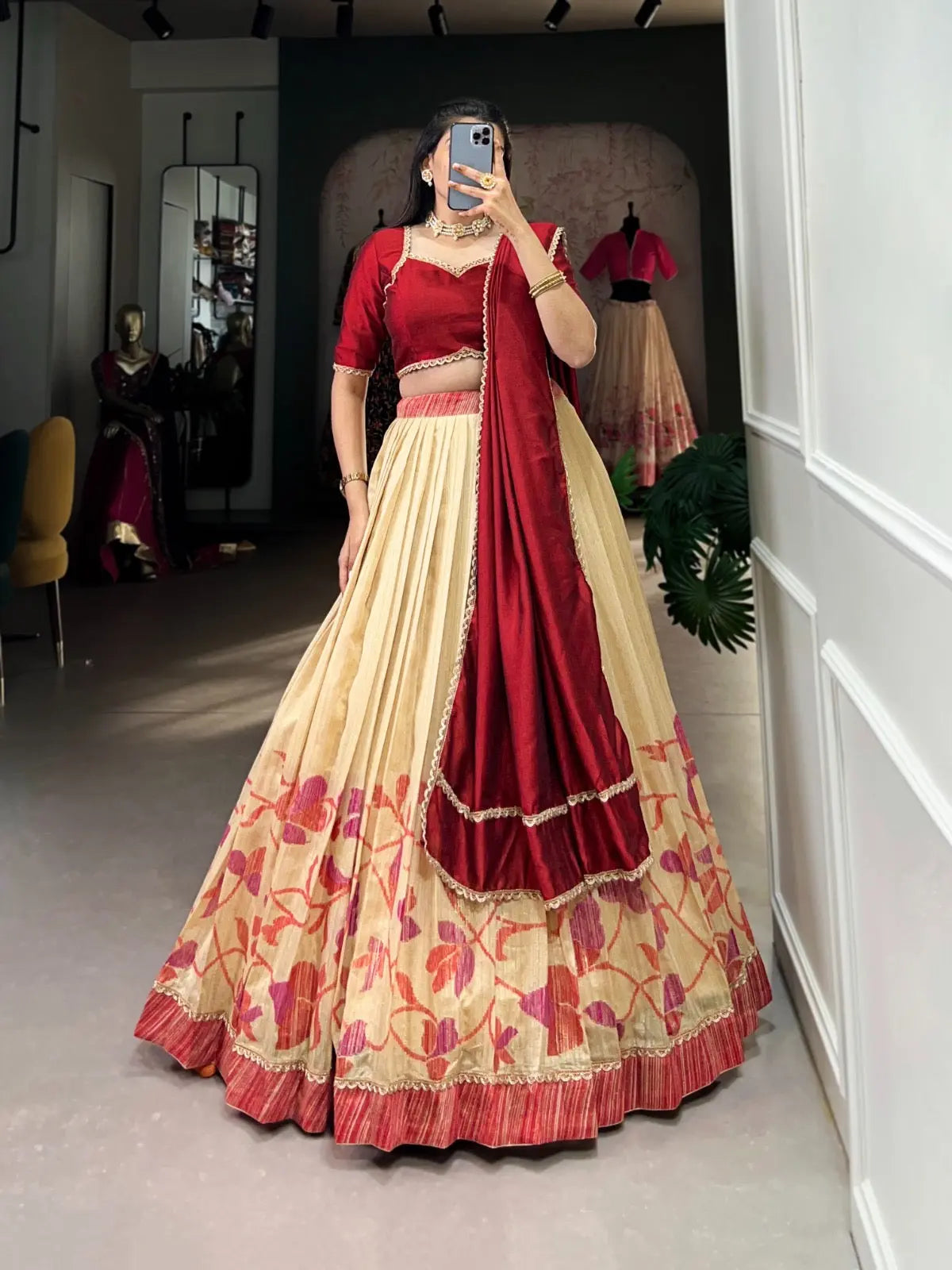 Green Silk Printed Lace work Lehenga Choli Set - Premium from Ethenika.com - Just INR 4990! Shop now at Ethenika.com