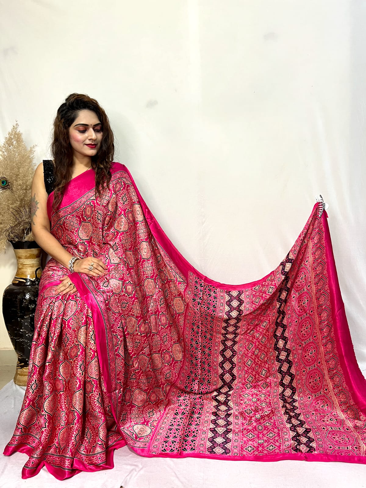 Fine Silk Real Hand Blocked Ajrakh Print Saree - Premium from Ethenika.com - Just INR 4990! Shop now at Ethenika.com