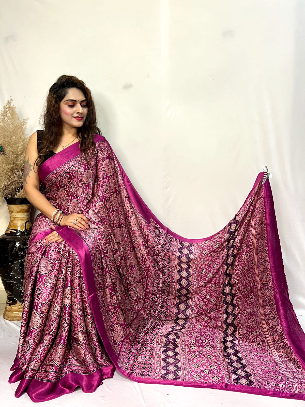Fine Silk Real Hand Blocked Ajrakh Print Saree - Premium from Ethenika.com - Just INR 4990! Shop now at Ethenika.com
