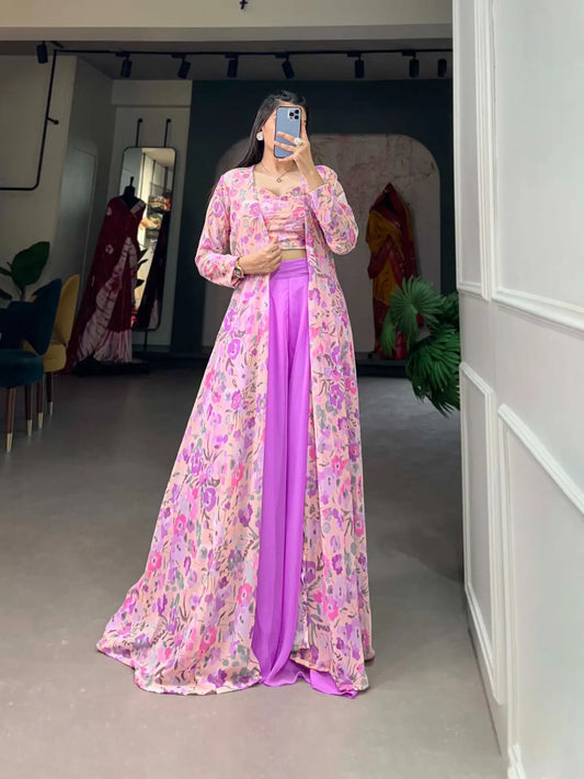 Faux Georgette Digital Print Work Shrug Palazzo Set (Fully Stitched) - Premium  from Ethenika.com - Just INR 4590! Shop now at Ethenika.com