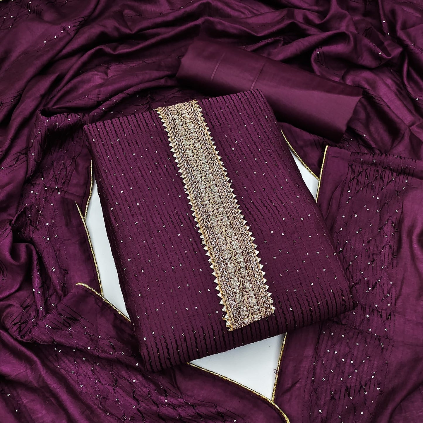 Chanderi Croset work Dress Material (Unstitched) Ethenika.com