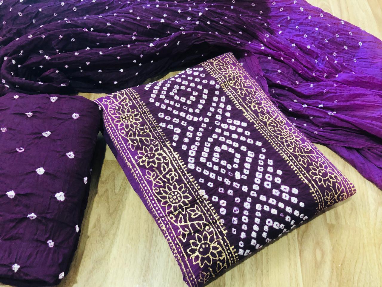 Cotton Hand Blocked with Bandhani Dress Material - Premium from Ethenika - Just INR 1590! Shop now at Ethenika.com