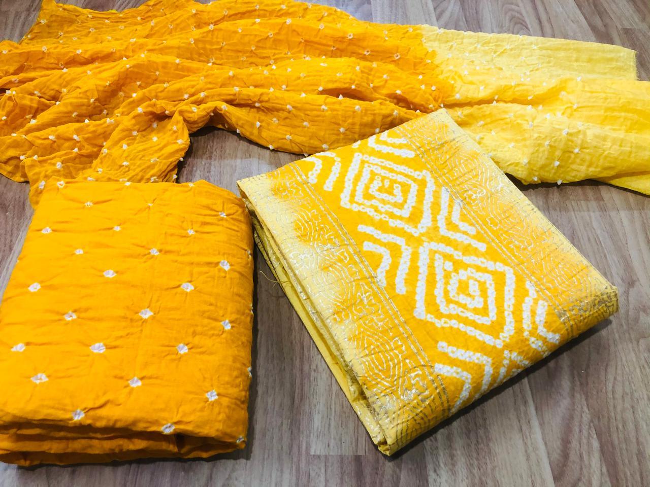 Cotton Hand Blocked with Bandhani Dress Material - Premium from Ethenika - Just INR 1590! Shop now at Ethenika.com