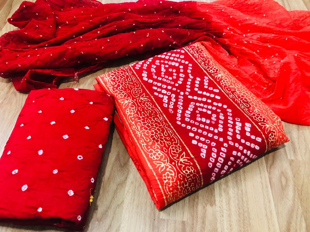 Cotton Hand Blocked with Bandhani Dress Material - Premium from Ethenika - Just INR 1590! Shop now at Ethenika.com