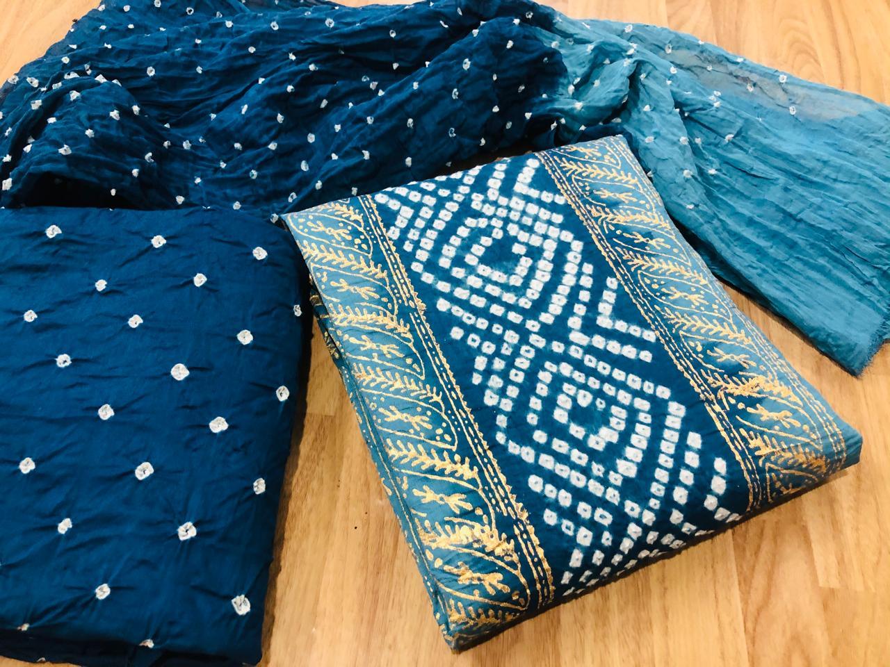 Cotton Hand Blocked with Bandhani Dress Material - Premium from Ethenika - Just INR 1590! Shop now at Ethenika.com