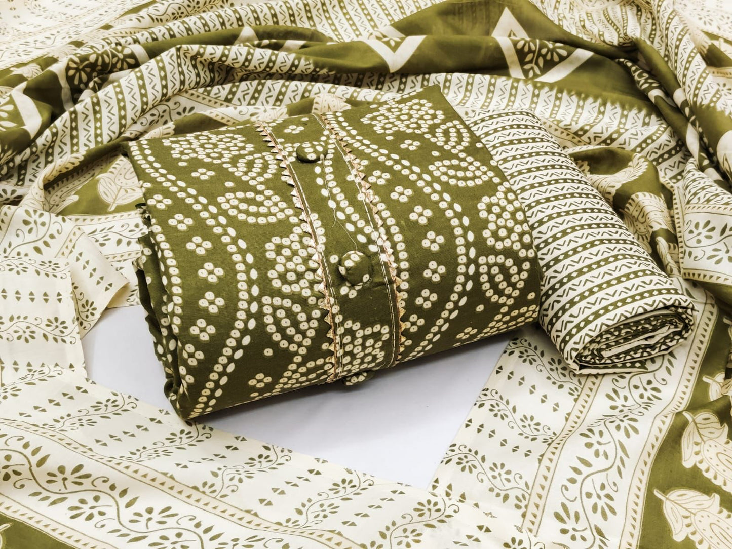 Cotton Bandhani Print Dress Material (Unstitched) Ethenika.com