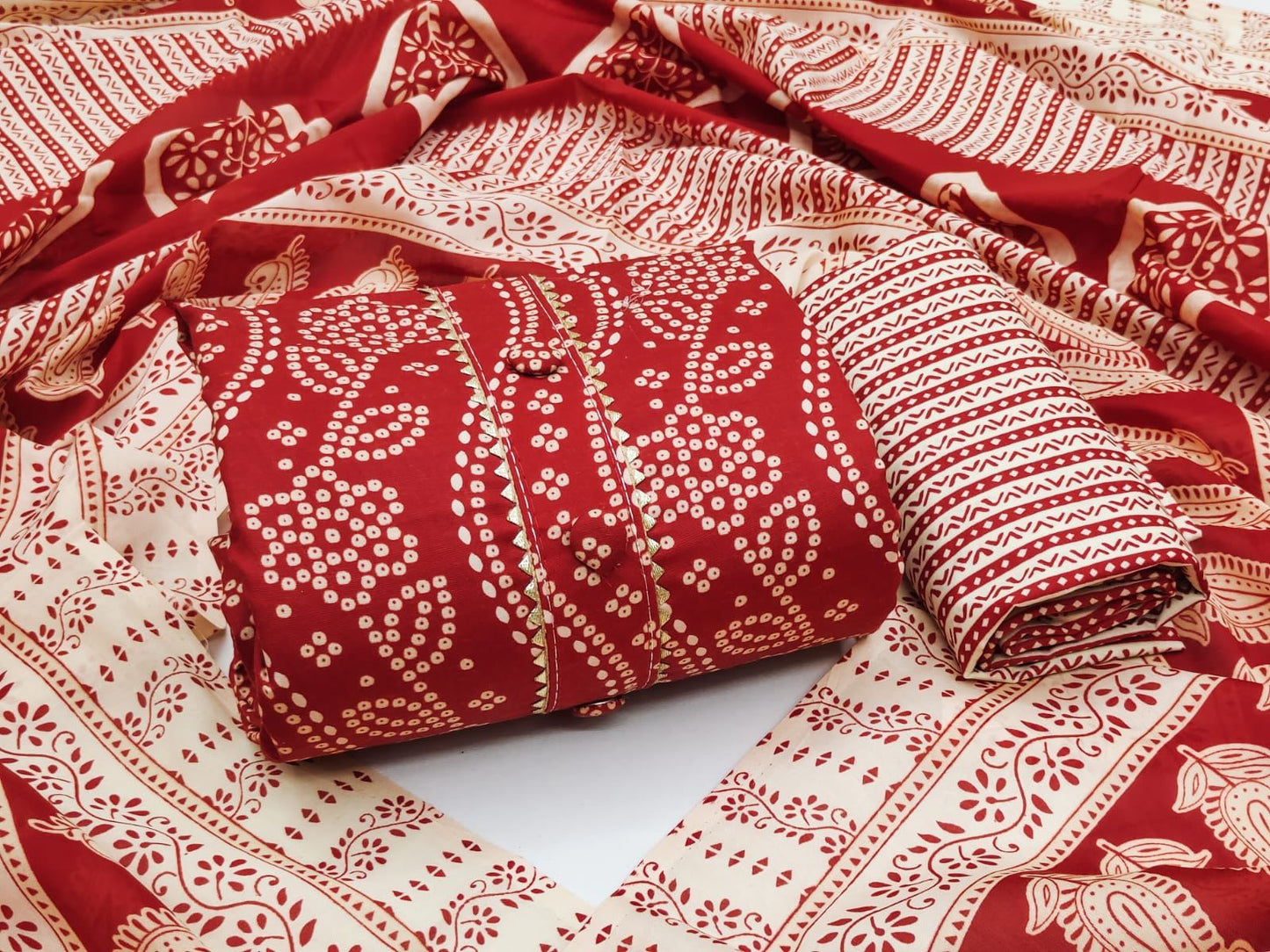Cotton Bandhani Print Dress Material (Unstitched) Ethenika.com