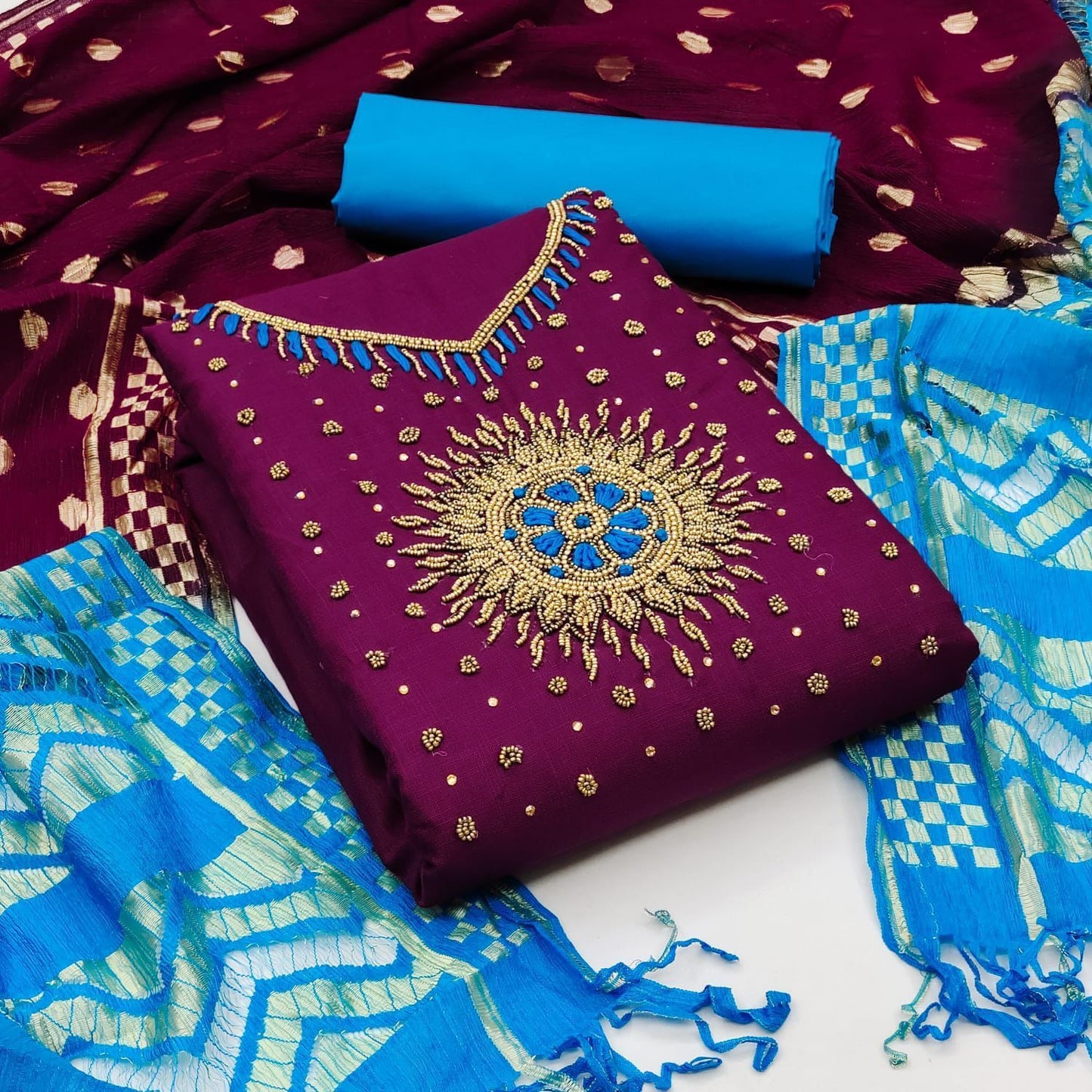 Slub Cotton Embroidery work Material (Unstitched) - Premium from Ethenika.com - Just INR 1290! Shop now at Ethenika.com