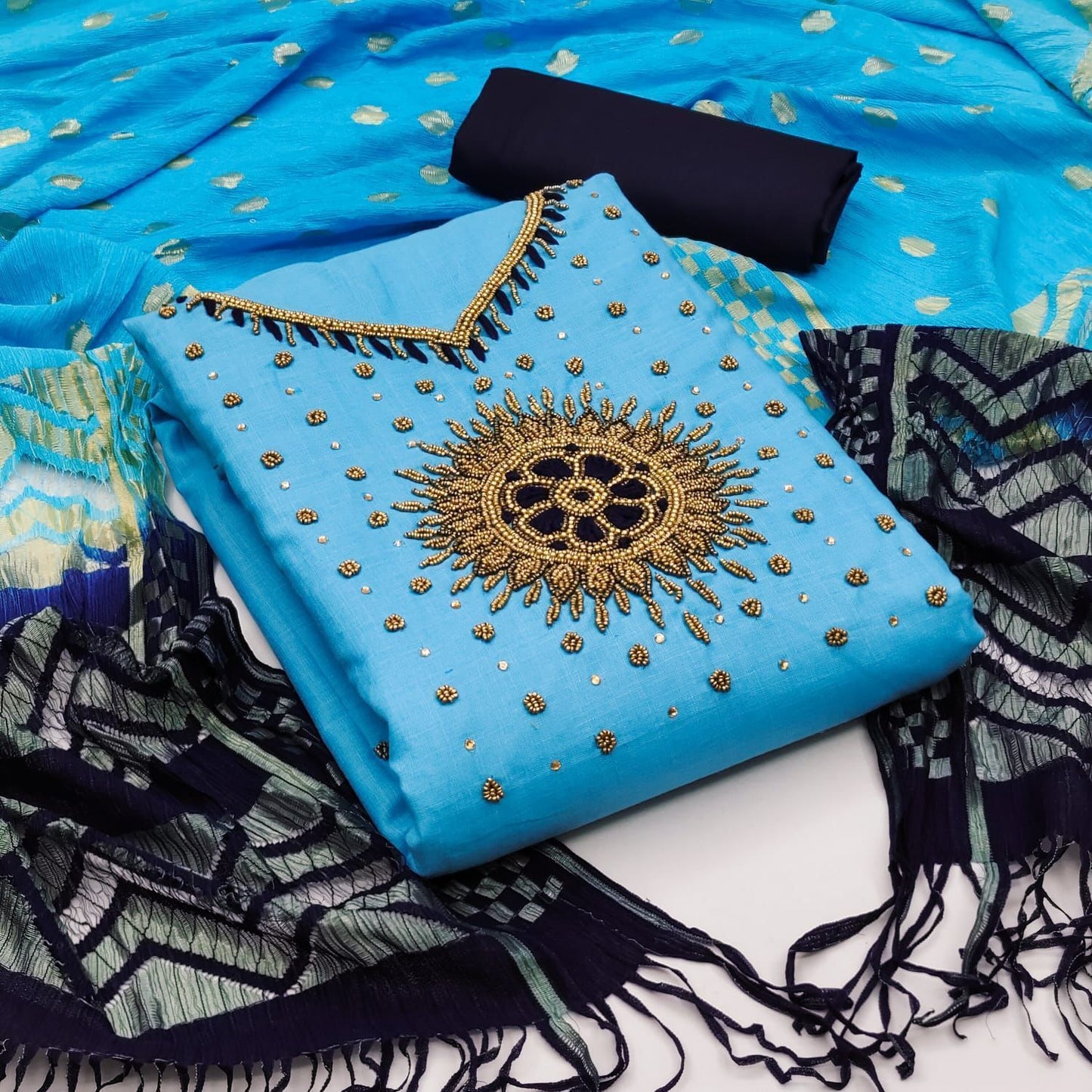 Slub Cotton Embroidery work Material (Unstitched) - Premium from Ethenika.com - Just INR 1290! Shop now at Ethenika.com