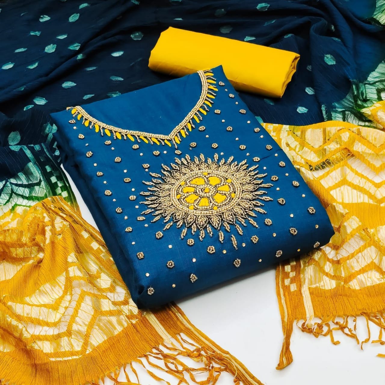 Slub Cotton Embroidery work Material (Unstitched) - Premium from Ethenika.com - Just INR 1290! Shop now at Ethenika.com