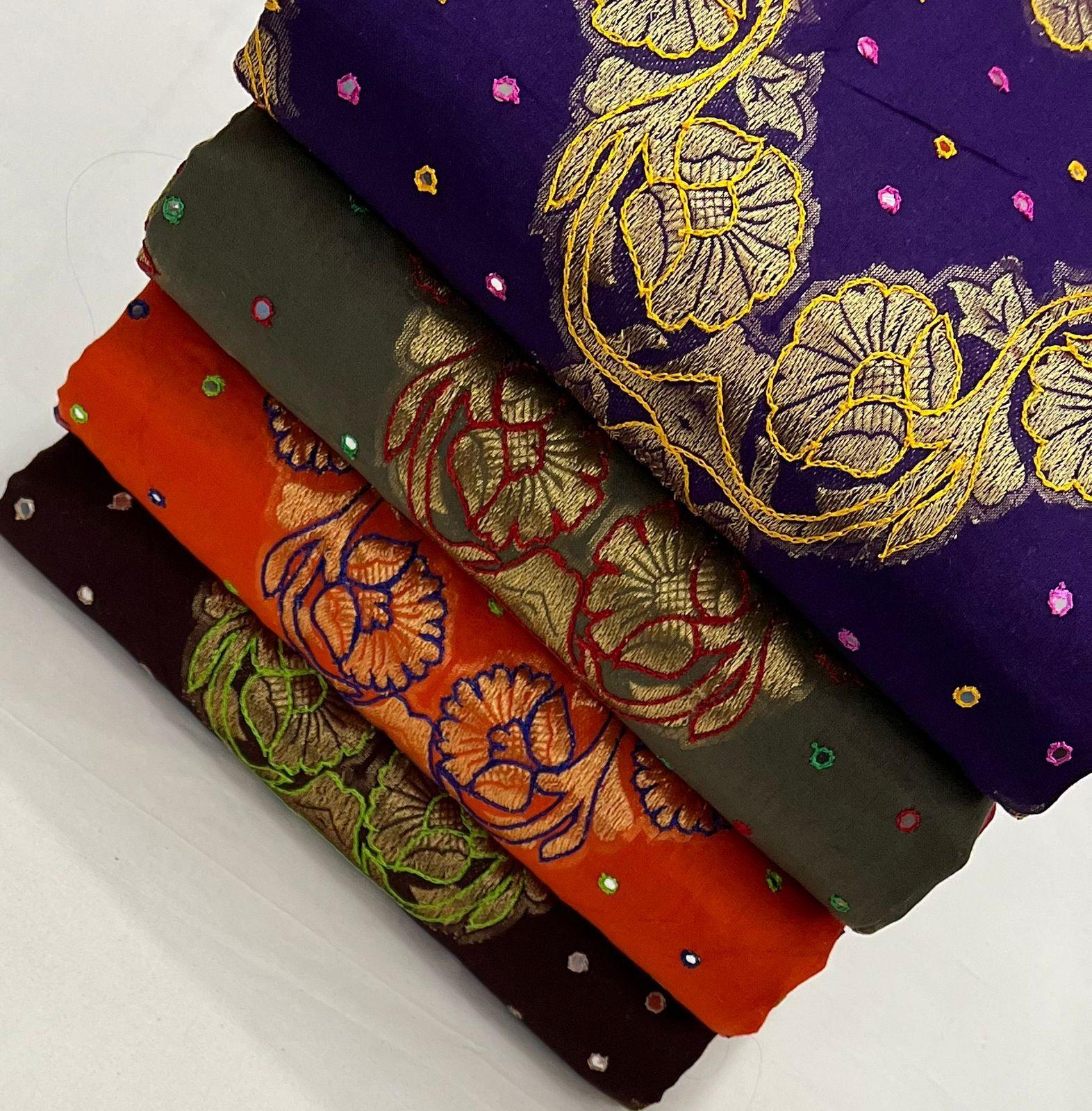 Cotton Thread Embroidery Mirror Work Bandhani Suit Ethenika.com