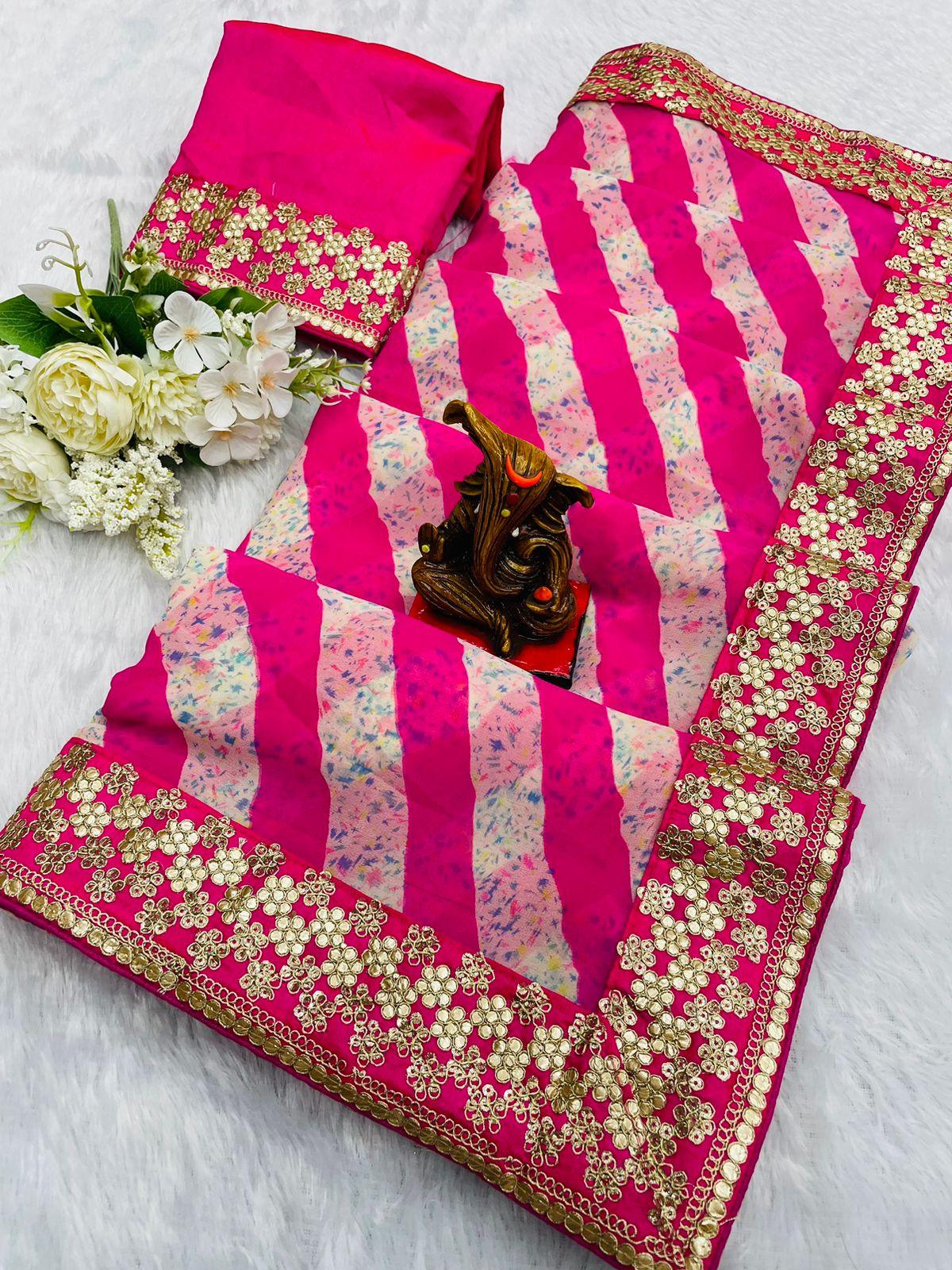 Soft Georgette Bandhani Leheriya Saree - Premium from Ethenika - Just INR 1490! Shop now at Ethenika.com