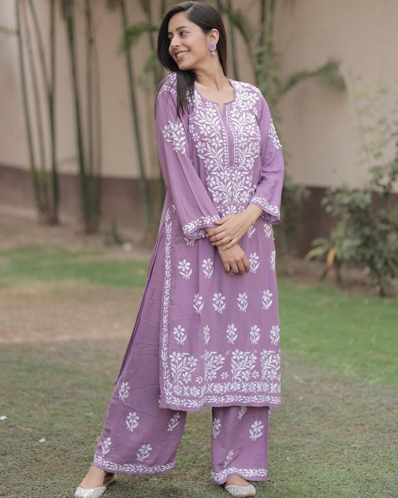 Chikankari Work Kurti Pant Set (Stitched) - Premium from Ethenika.com - Just INR 1590! Shop now at Ethenika.com