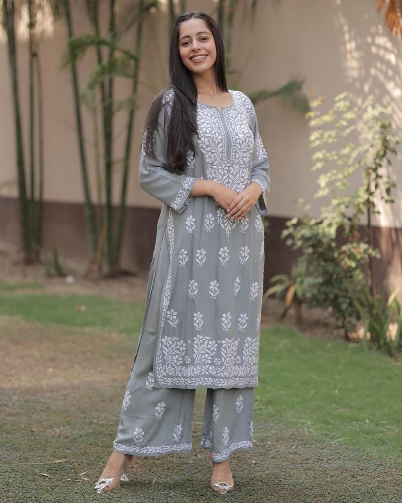 Chikankari Work Kurti Pant Set (Stitched) - Premium from Ethenika.com - Just INR 1590! Shop now at Ethenika.com