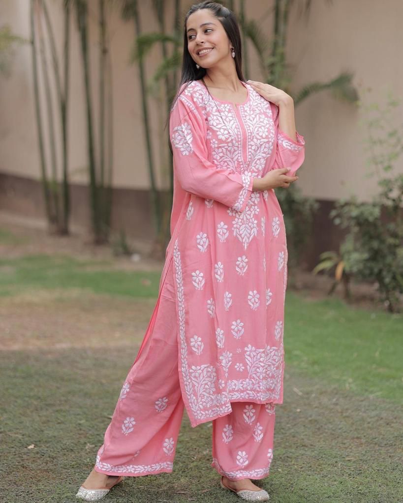 Chikankari Work Kurti Pant Set (Stitched) - Premium from Ethenika.com - Just INR 1590! Shop now at Ethenika.com