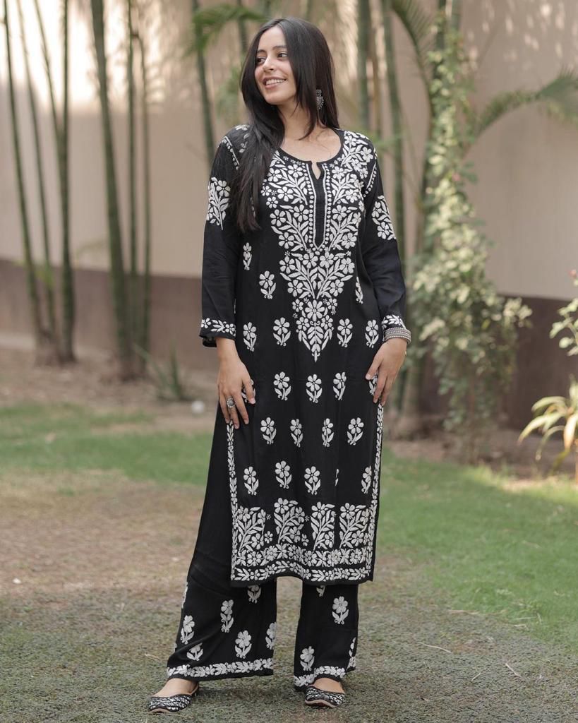 Chikankari Work Kurti Pant Set (Stitched) - Premium from Ethenika.com - Just INR 1590! Shop now at Ethenika.com
