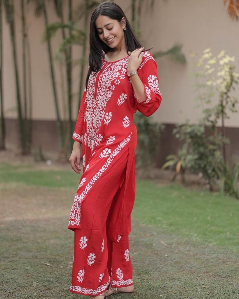 Chikankari Work Kurti Pant Set (Stitched) - Premium from Ethenika.com - Just INR 1590! Shop now at Ethenika.com