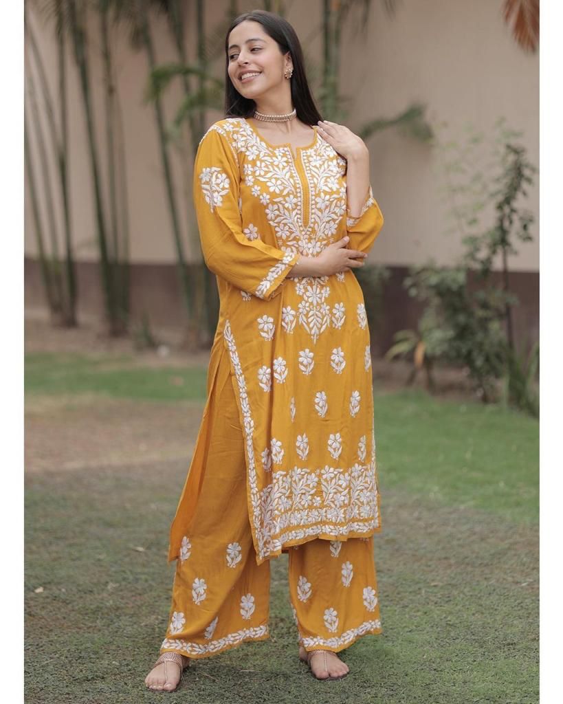 Chikankari Work Kurti Pant Set (Stitched) - Premium from Ethenika.com - Just INR 1590! Shop now at Ethenika.com