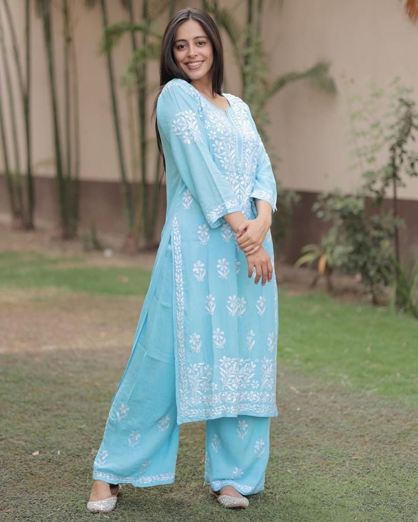 Chikankari Work Kurti Pant Set (Stitched) - Premium from Ethenika.com - Just INR 1590! Shop now at Ethenika.com