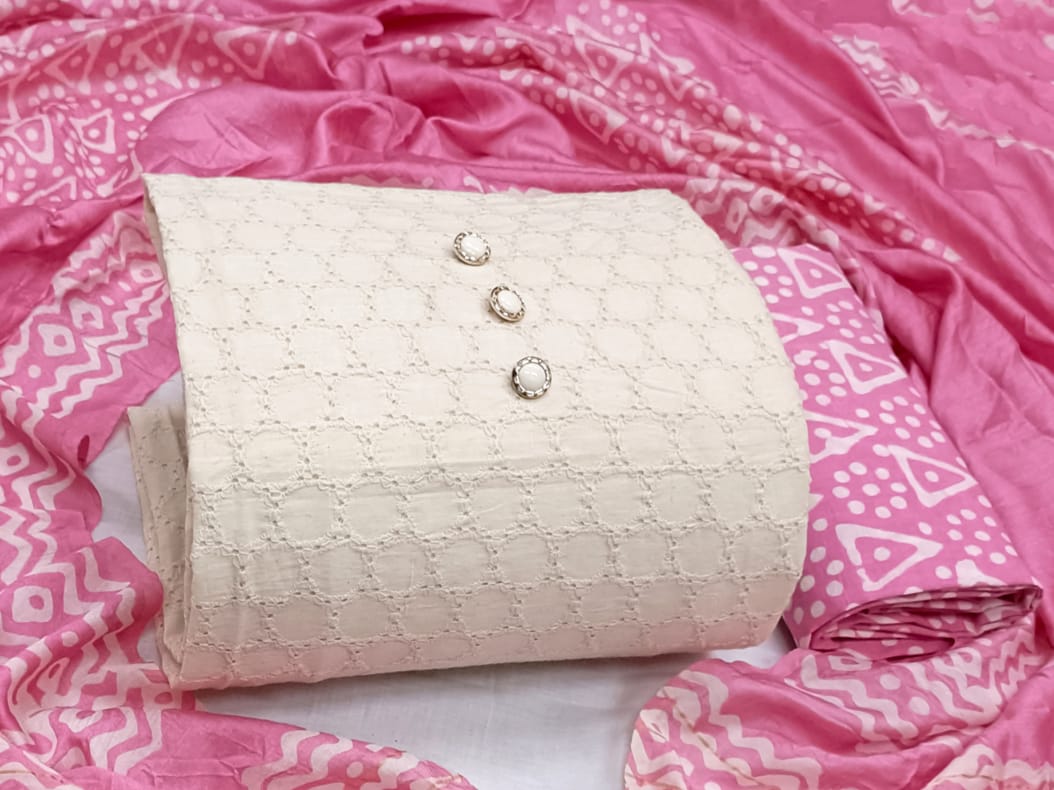 Chikankari with Batik work Salwar Dupatta Batik Material (Unstitched) - Premium Batik from Ethenika.com - Just INR 1390! Shop now at Ethenika.com