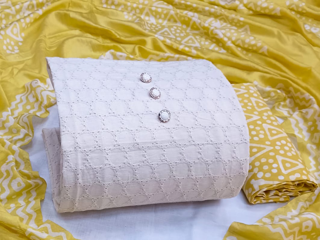 Chikankari with Batik work Salwar Dupatta Batik Material (Unstitched) - Premium Batik from Ethenika.com - Just INR 1390! Shop now at Ethenika.com