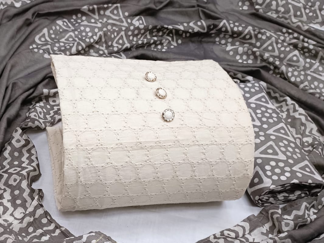 Chikankari with Batik work Salwar Dupatta Batik Material (Unstitched) - Premium Batik from Ethenika.com - Just INR 1390! Shop now at Ethenika.com