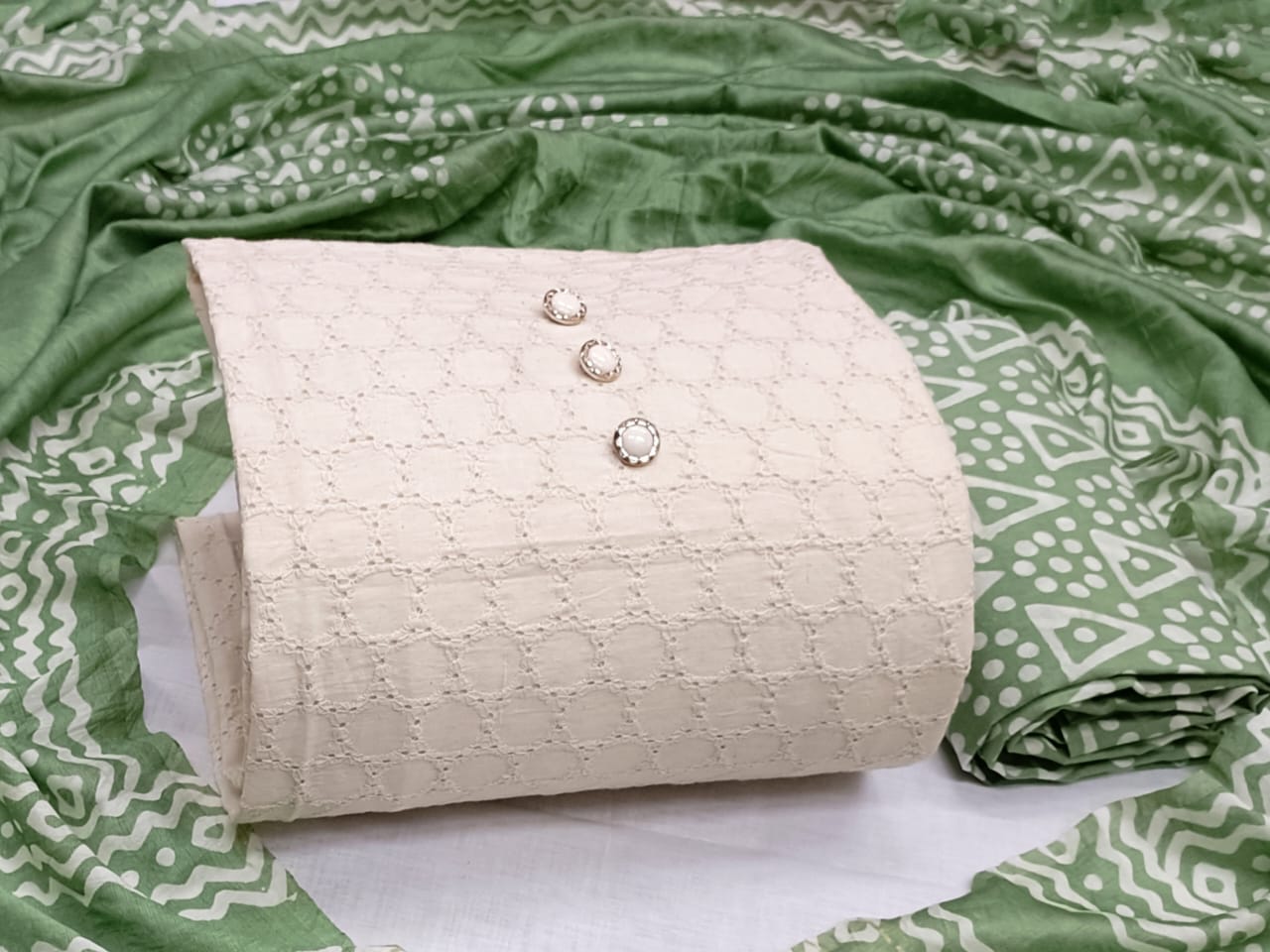 Chikankari with Batik work Salwar Dupatta Batik Material (Unstitched) - Premium Batik from Ethenika.com - Just INR 1390! Shop now at Ethenika.com