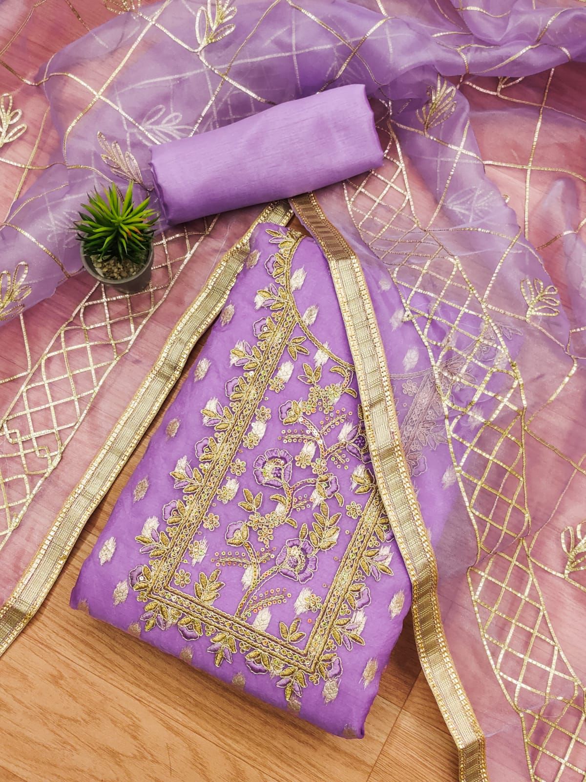 Organza Jeckard Neckwork Women Unstitched Salwar Suit Ethenika.com