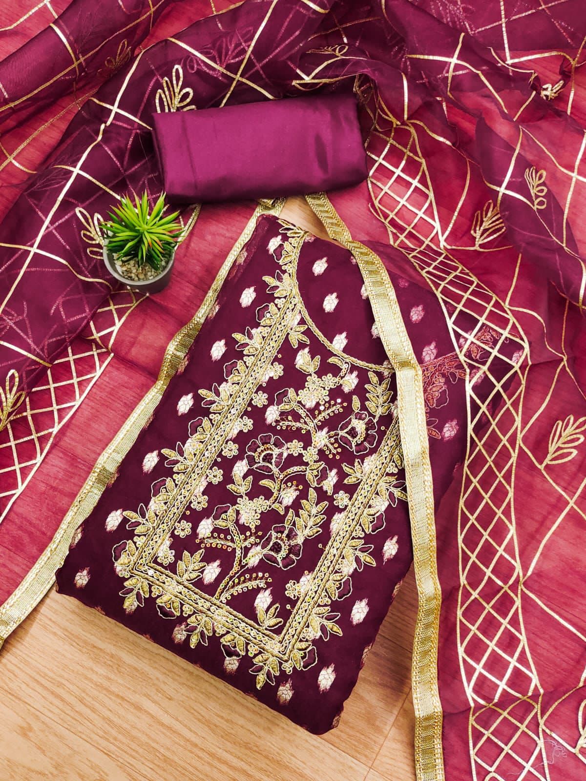 Organza Jeckard Neckwork Women Unstitched Salwar Suit Ethenika.com