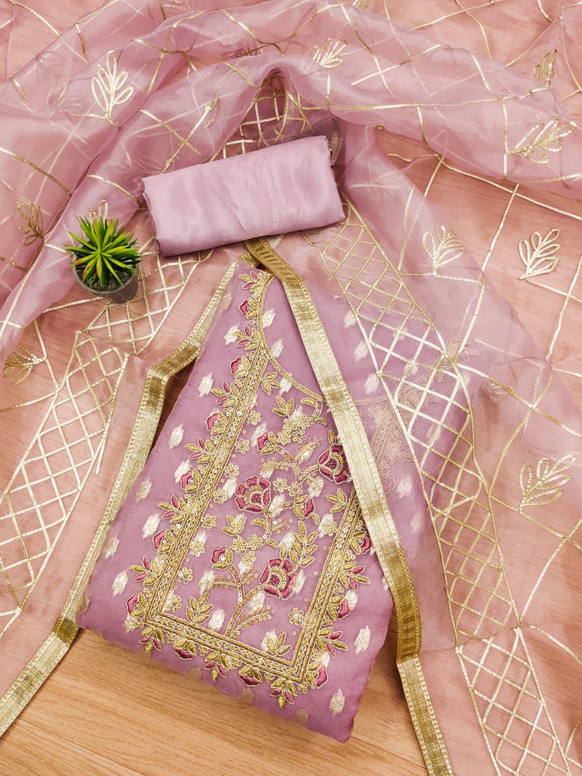 Organza Jeckard Neckwork Women Unstitched Salwar Suit Ethenika.com