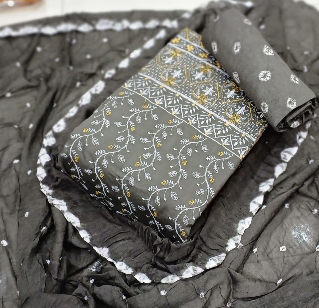 Cotton Thread Embroidery work Bandhani (Unstitched) - Premium from Ethenika.com - Just INR 1890! Shop now at Ethenika.com