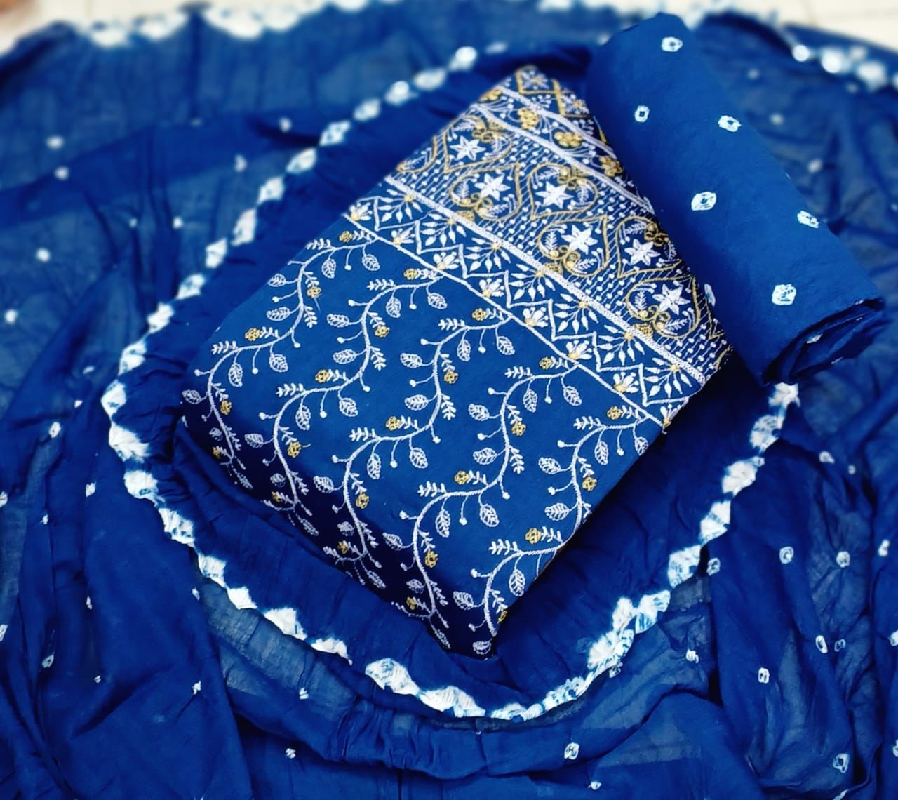 Cotton Thread Embroidery work Bandhani (Unstitched) - Premium from Ethenika.com - Just INR 1890! Shop now at Ethenika.com