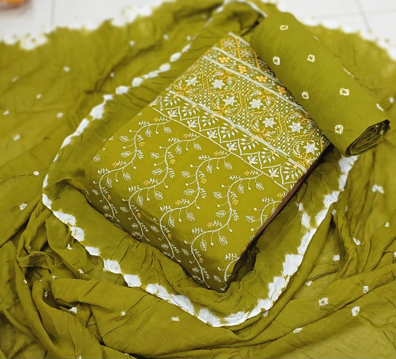 Cotton Thread Embroidery work Bandhani (Unstitched) - Premium from Ethenika.com - Just INR 1890! Shop now at Ethenika.com