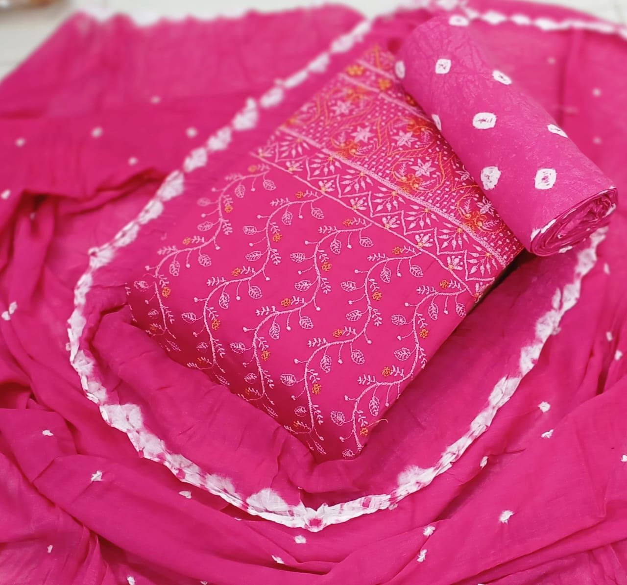 Cotton Thread Embroidery work Bandhani (Unstitched) - Premium from Ethenika.com - Just INR 1890! Shop now at Ethenika.com