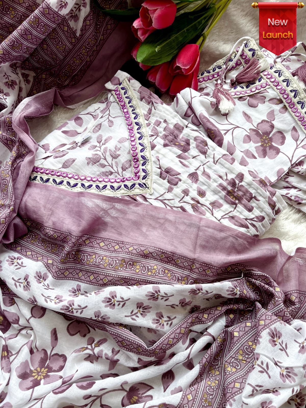 Afghani Floral work Kurti Dupatta Pant Set Ethenika.com