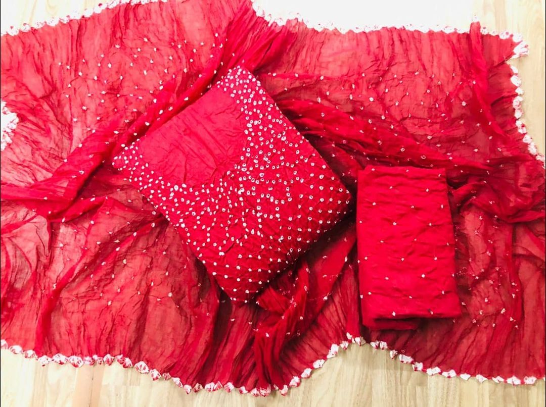 Cotton Satin Self Colour Bandhani Material (Unstitched) Ethenika.com