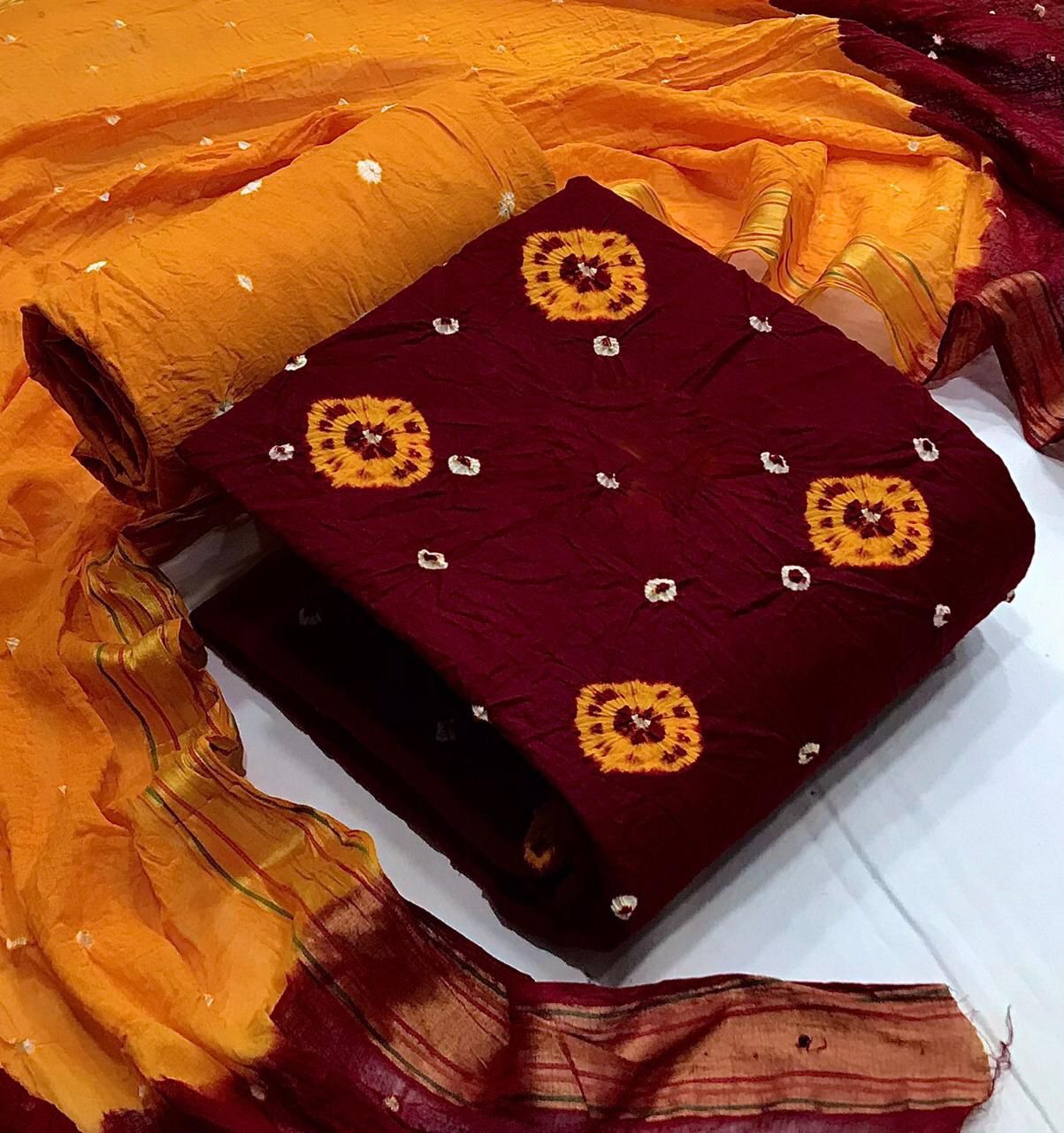 Reyon Dual Contrast Bandhani Material (Unstitched) - Premium  from Ethenika.com - Just INR 1290! Shop now at Ethenika.com