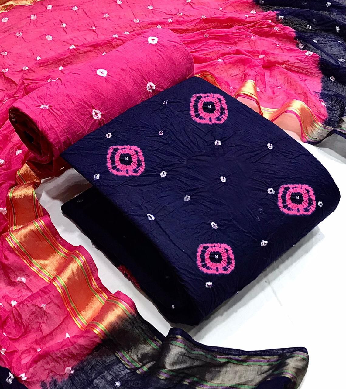 Reyon Dual Contrast Bandhani Material (Unstitched) - Premium  from Ethenika.com - Just INR 1290! Shop now at Ethenika.com