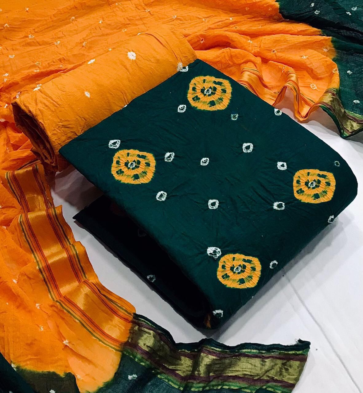 Reyon Dual Contrast Bandhani Material (Unstitched) - Premium  from Ethenika.com - Just INR 1290! Shop now at Ethenika.com