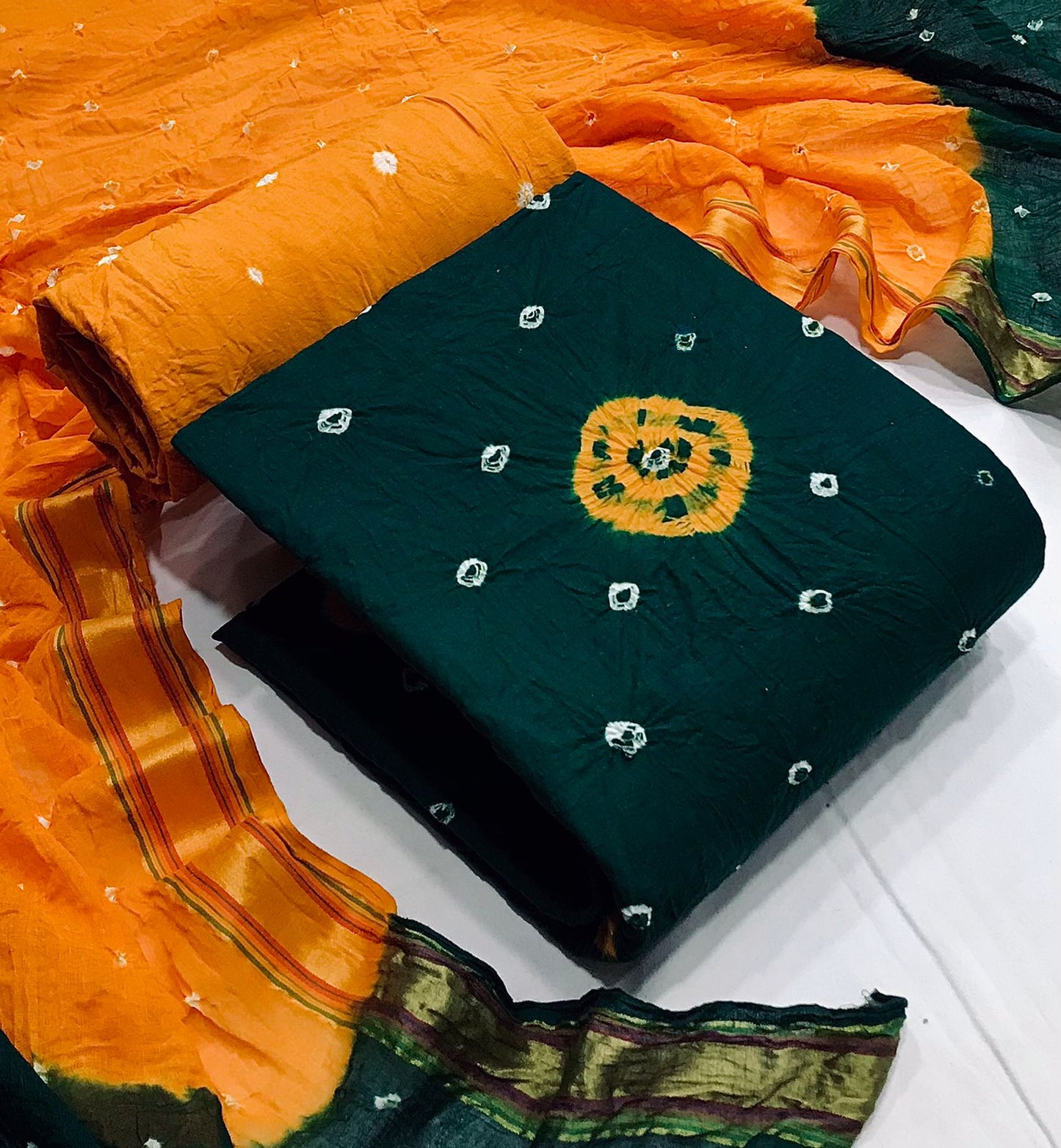 Reyon Dual Contrast Bandhani Material (Unstitched) - Premium  from Ethenika.com - Just INR 1290! Shop now at Ethenika.com