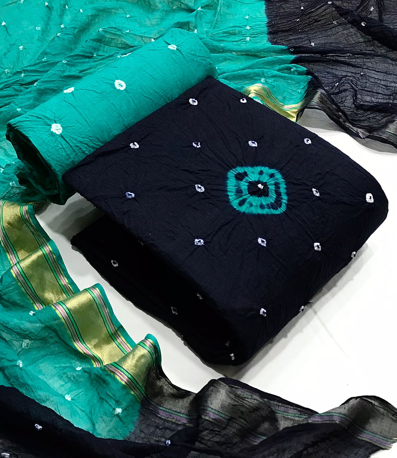 Reyon Dual Contrast Bandhani Material (Unstitched) - Premium  from Ethenika.com - Just INR 1290! Shop now at Ethenika.com