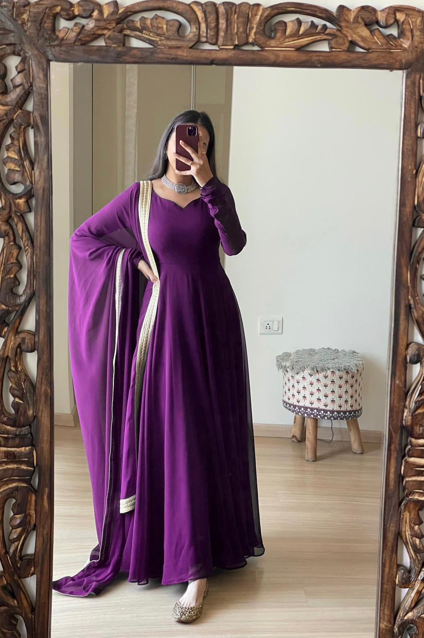 Georgette Attractive Gown Dupatta Set (Stitched) - Premium from Ethenika.com - Just INR 1690! Shop now at Ethenika.com