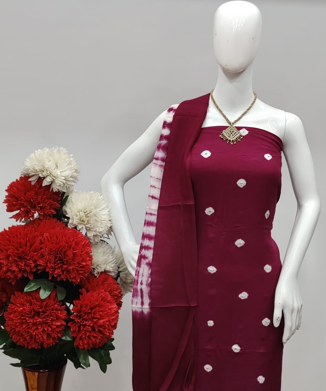 Cotton Tye and Dye Self Colour Bandhani Material (Unstitched) - Premium from Ethenika.com - Just INR 1290! Shop now at Ethenika.com