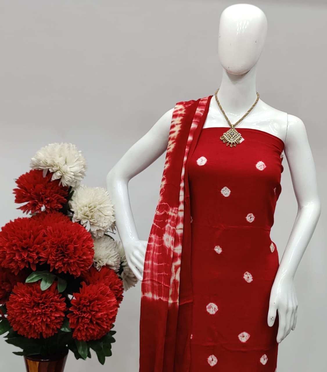 Cotton Tye and Dye Self Colour Bandhani Material (Unstitched) - Premium from Ethenika.com - Just INR 1290! Shop now at Ethenika.com