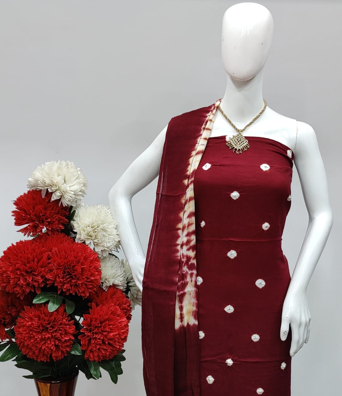 Cotton Tye and Dye Self Colour Bandhani Material (Unstitched) - Premium from Ethenika.com - Just INR 1290! Shop now at Ethenika.com