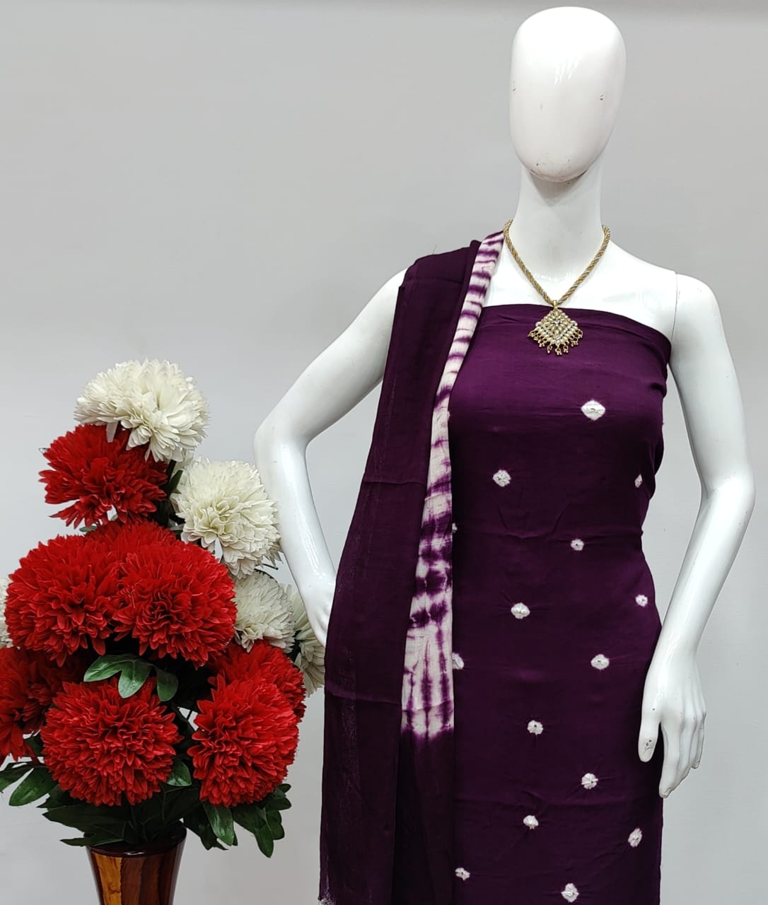 Cotton Tye and Dye Self Colour Bandhani Material (Unstitched) - Premium from Ethenika.com - Just INR 1290! Shop now at Ethenika.com