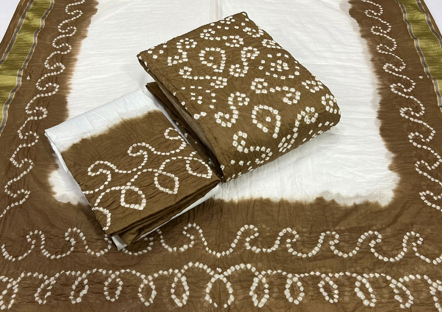 Cotton Satin White Concept Contrast Kutch Bandhani Material (Unstitched) - Premium  from Ethenika.com - Just INR 1590! Shop now at Ethenika.com