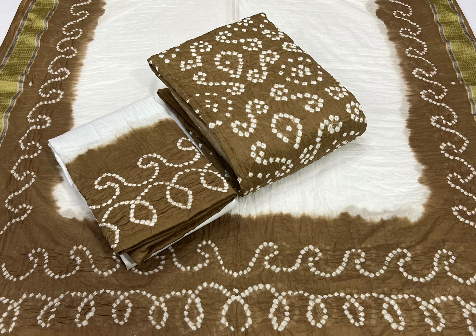 Cotton Satin White Concept Contrast Kutch Bandhani Material (Unstitched) - Premium  from Ethenika.com - Just INR 1590! Shop now at Ethenika.com