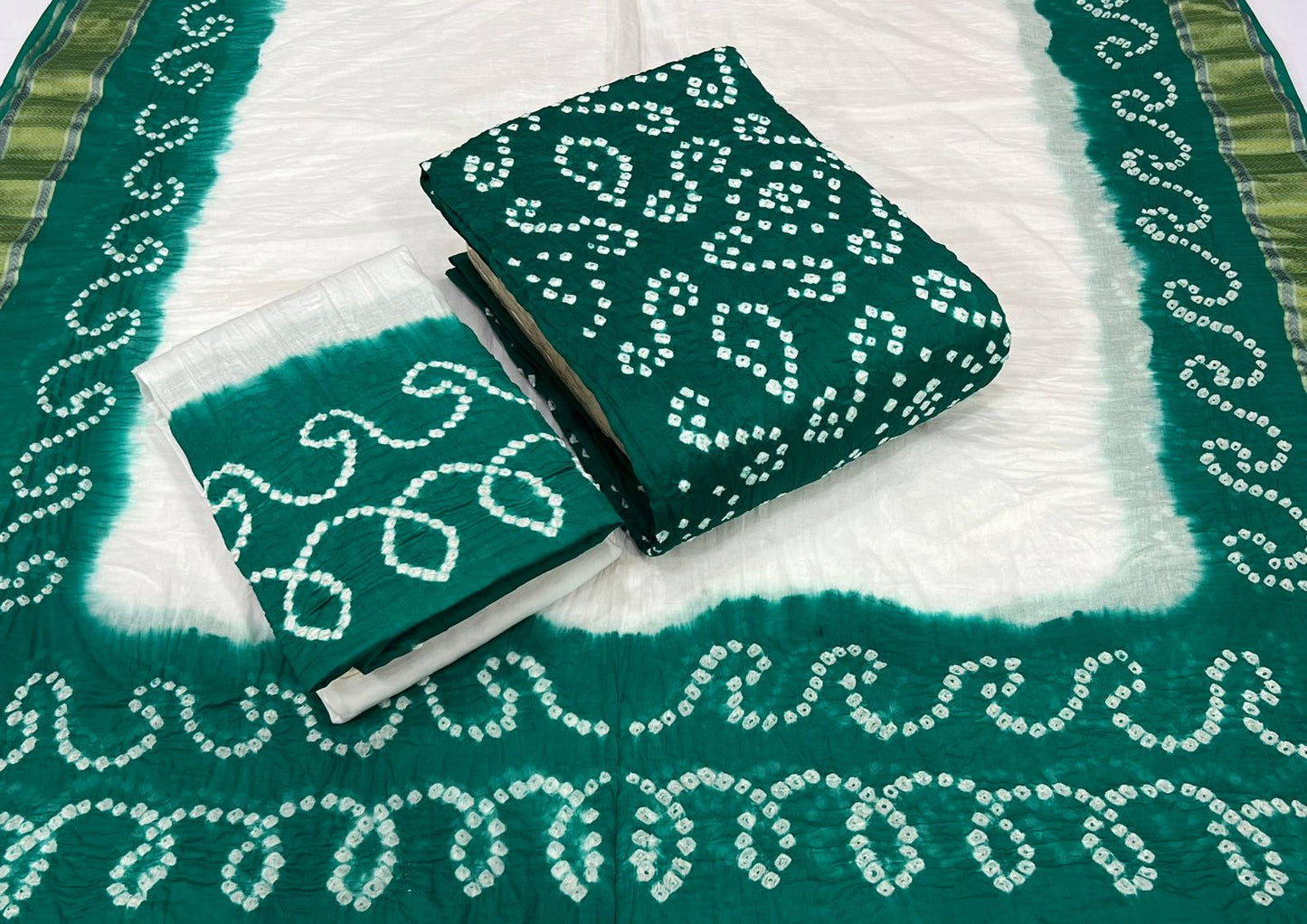 Cotton Satin White Concept Contrast Kutch Bandhani Material (Unstitched) - Premium  from Ethenika.com - Just INR 1590! Shop now at Ethenika.com